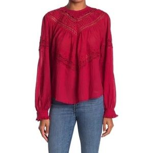 Free People XS Abigail Eyelet Lace Top Peasant Hippie Farmhouse Prairie NWT $128